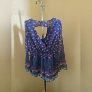 Wet Seal Purple Paisley Long Sleeve Romper